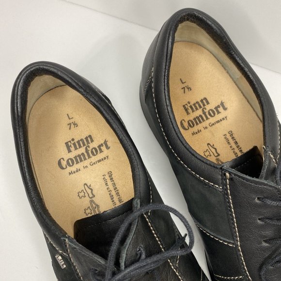 Finn Comfort Men's Black Leather Lace Up Loafer Shoes Exposed Stitching US 7.5 - Picture 13 of 14